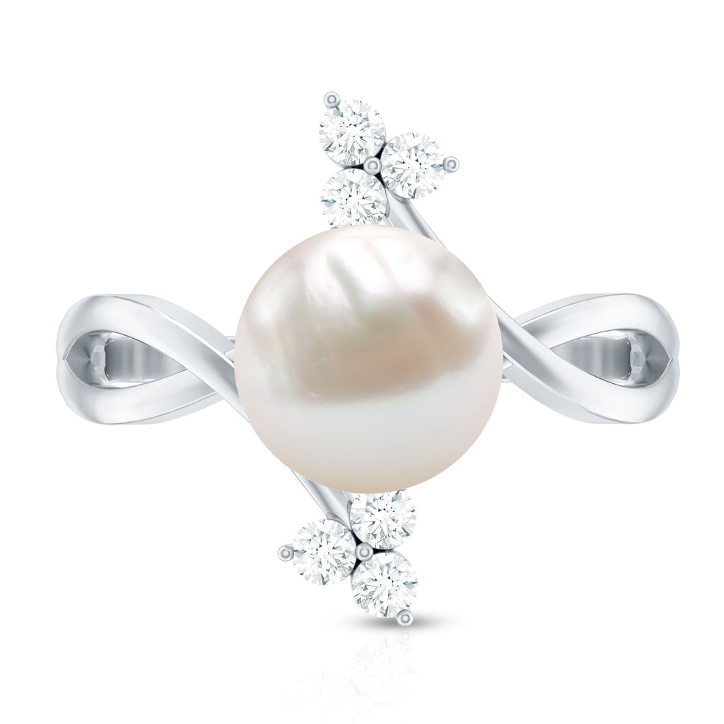Freshwater Pearl Solitaire Ring with Diamond Trio