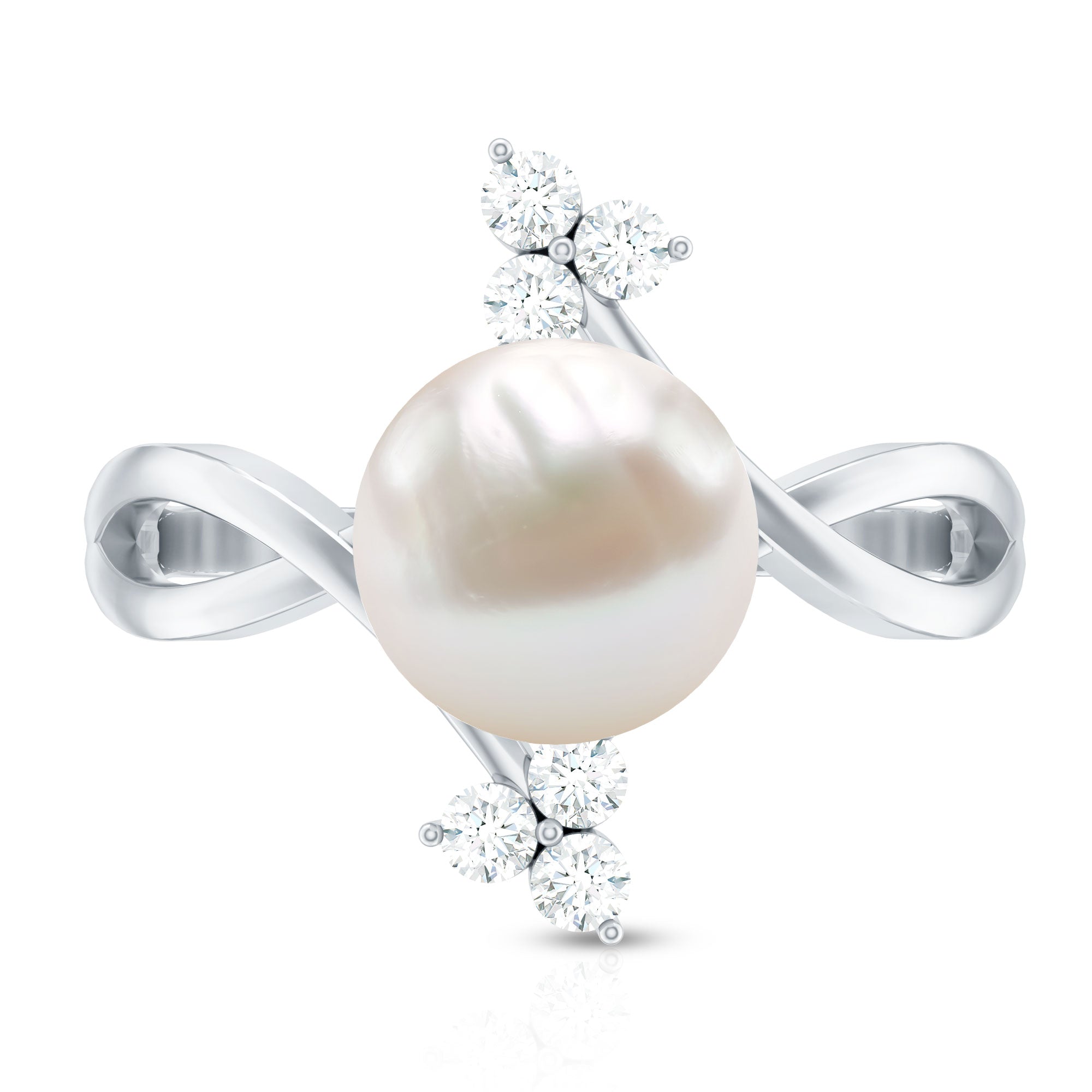 Freshwater Pearl Solitaire Ring with Diamond Trio