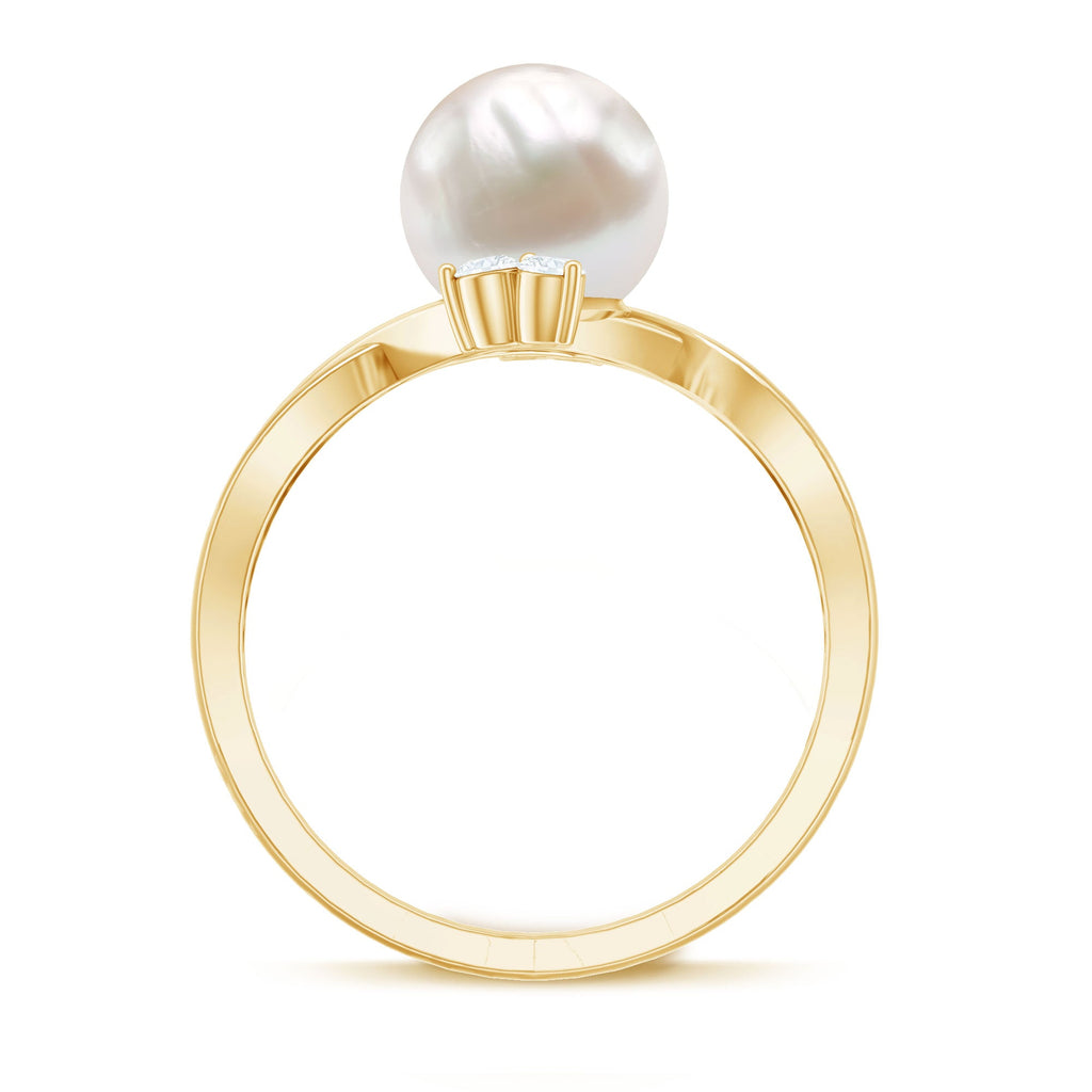 Freshwater Pearl Solitaire Ring with Diamond Trio