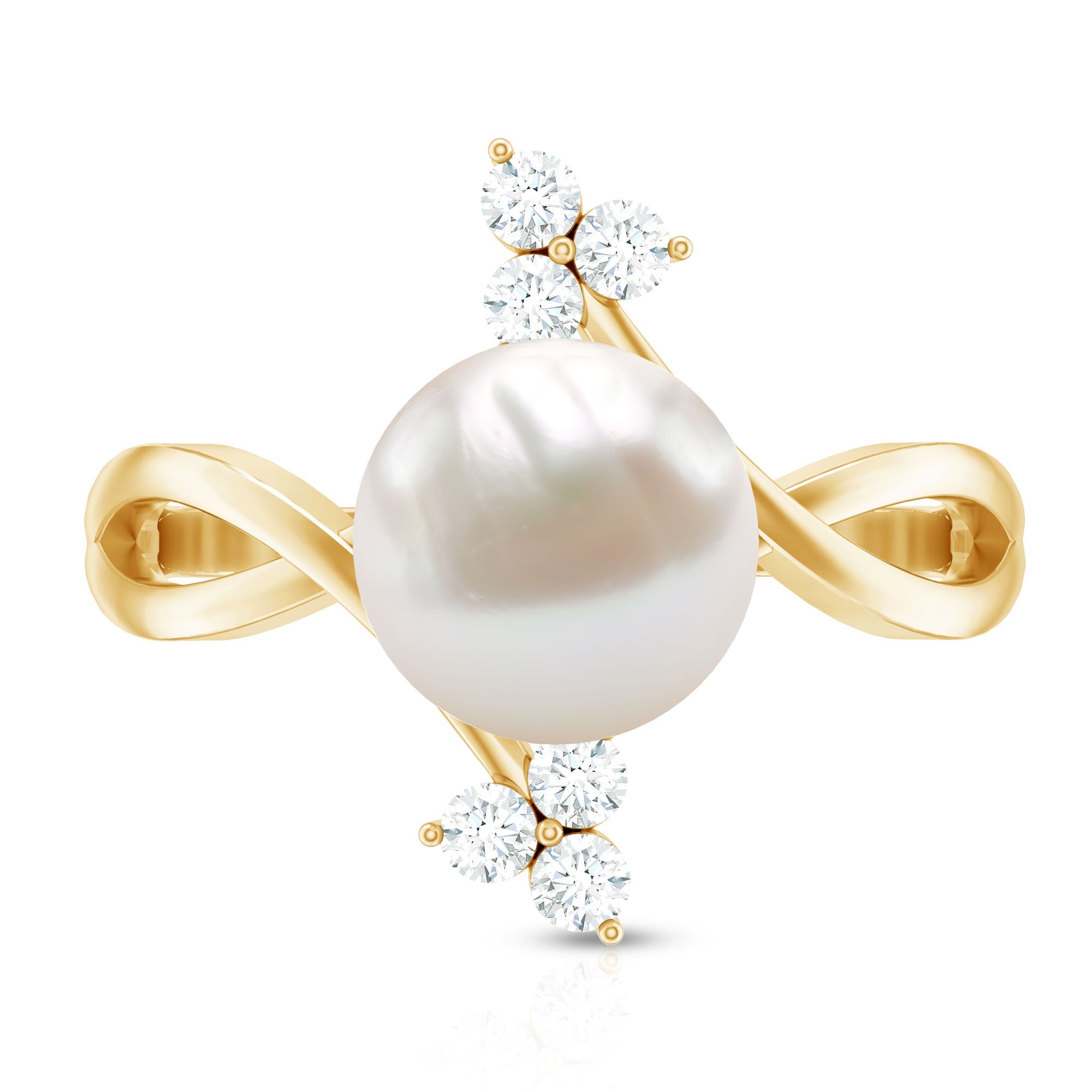 Freshwater Pearl Solitaire Ring with Diamond Trio