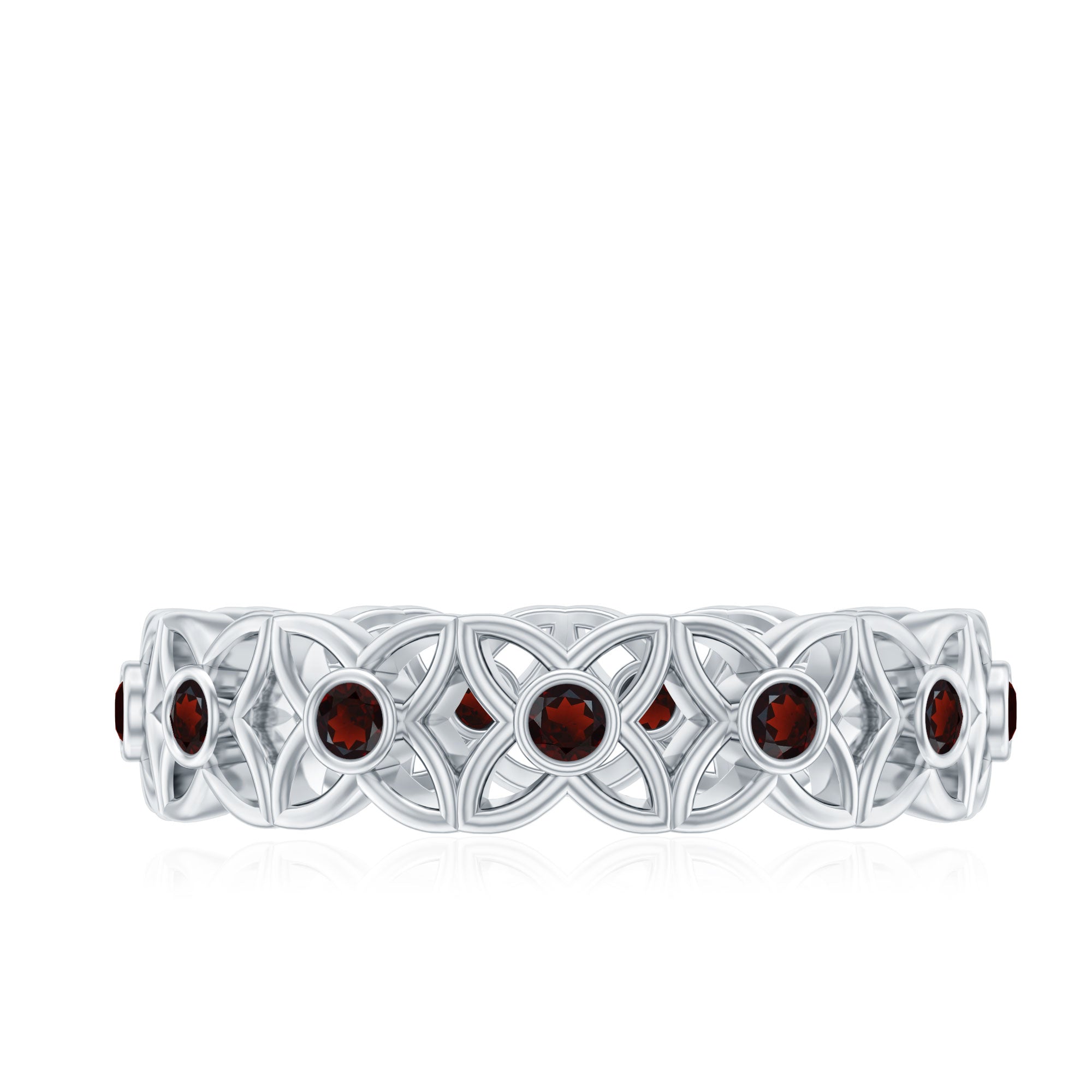 Certified Natural Garnet Flower Wedding Band