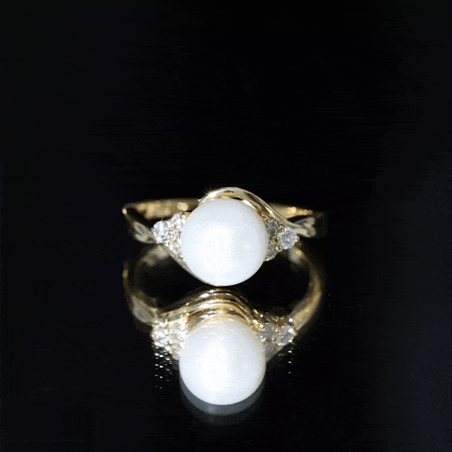 Pure Freshwater Pearl Bypass Engagement Ring with Diamond Trio