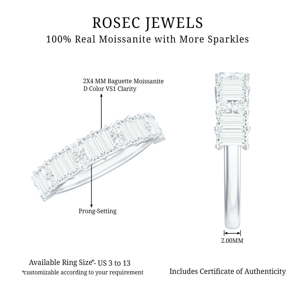 Baguette and Round Moissanite Half Eternity Band Ring
