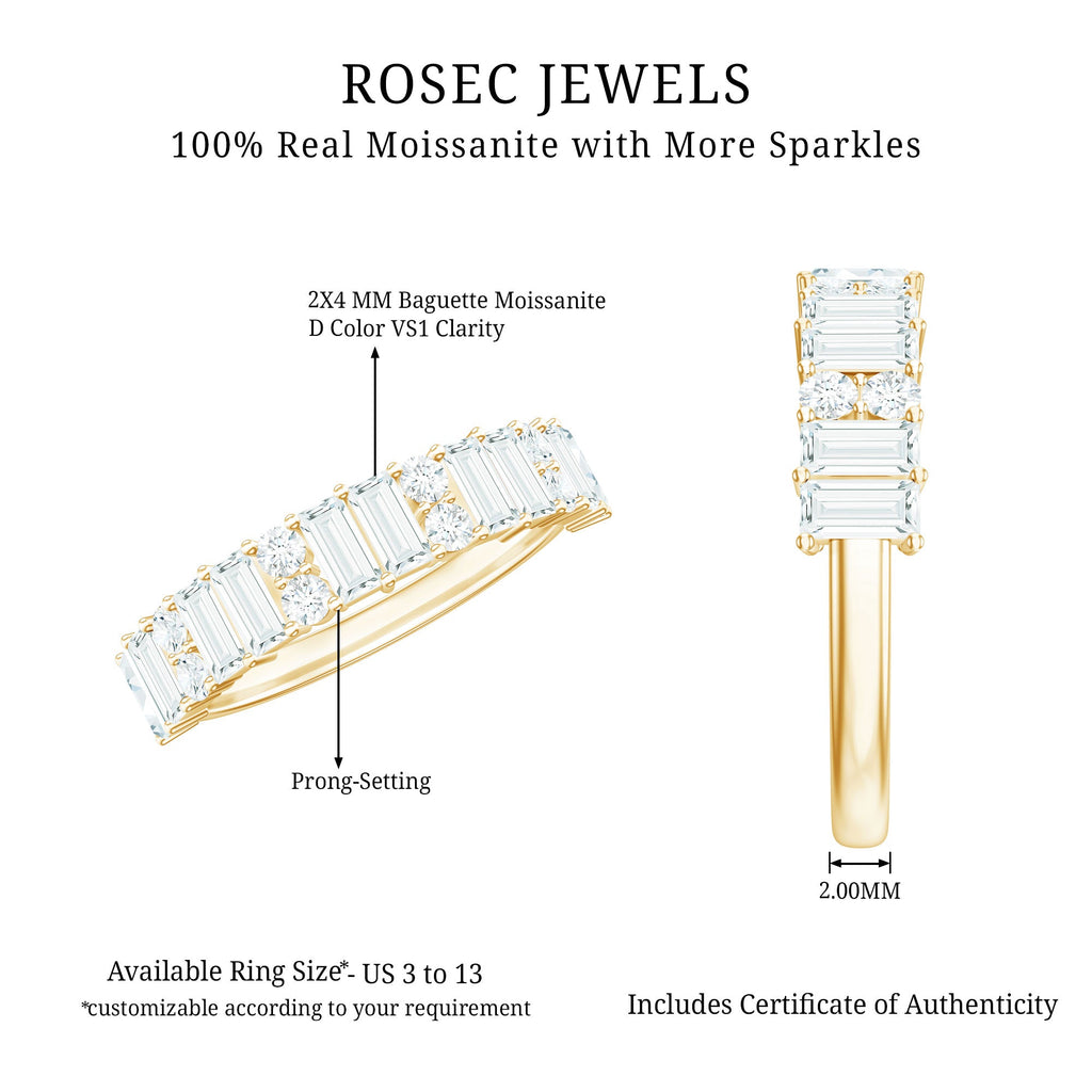 Baguette and Round Moissanite Half Eternity Band Ring
