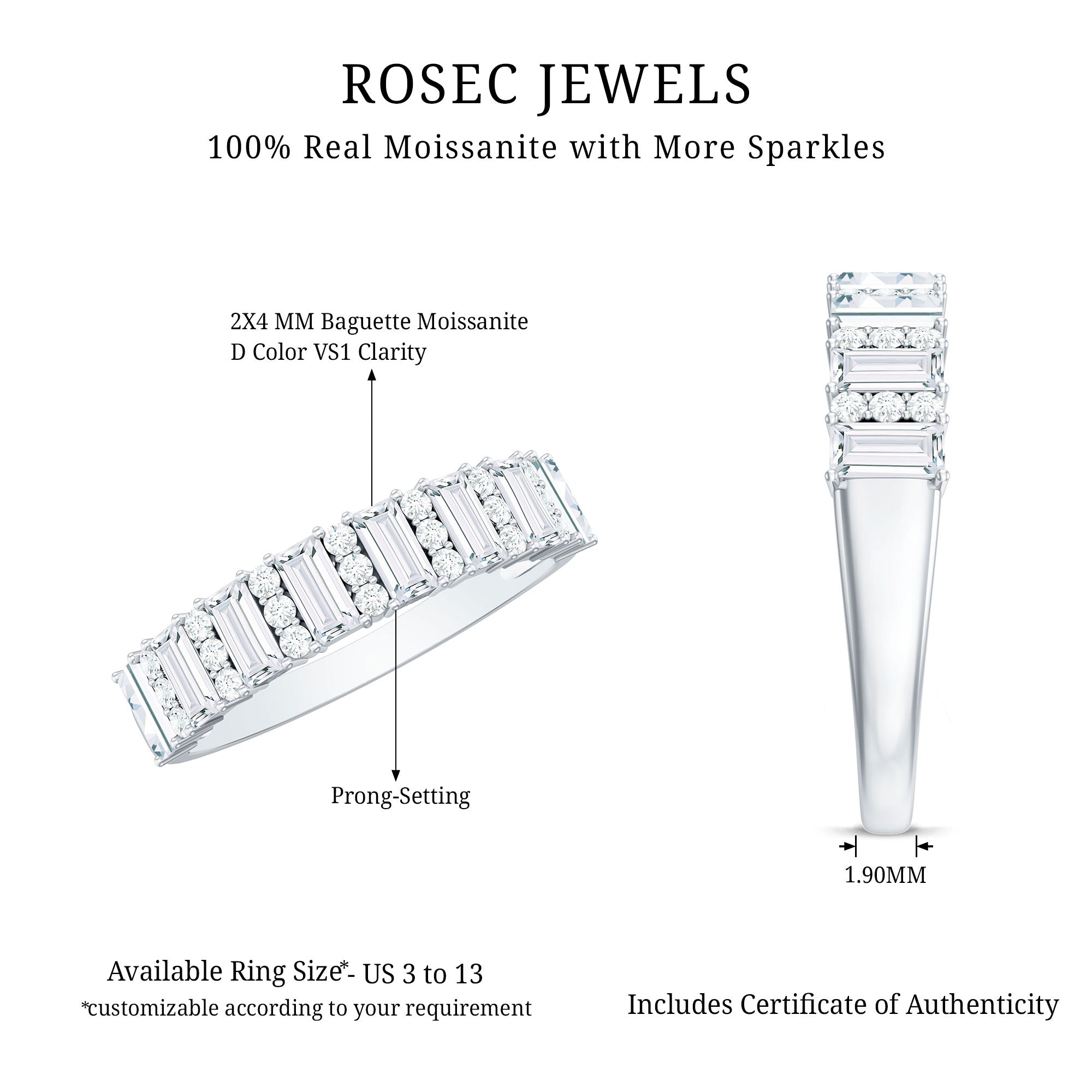 Certified Moissanite Wedding Anniversary Band Ring