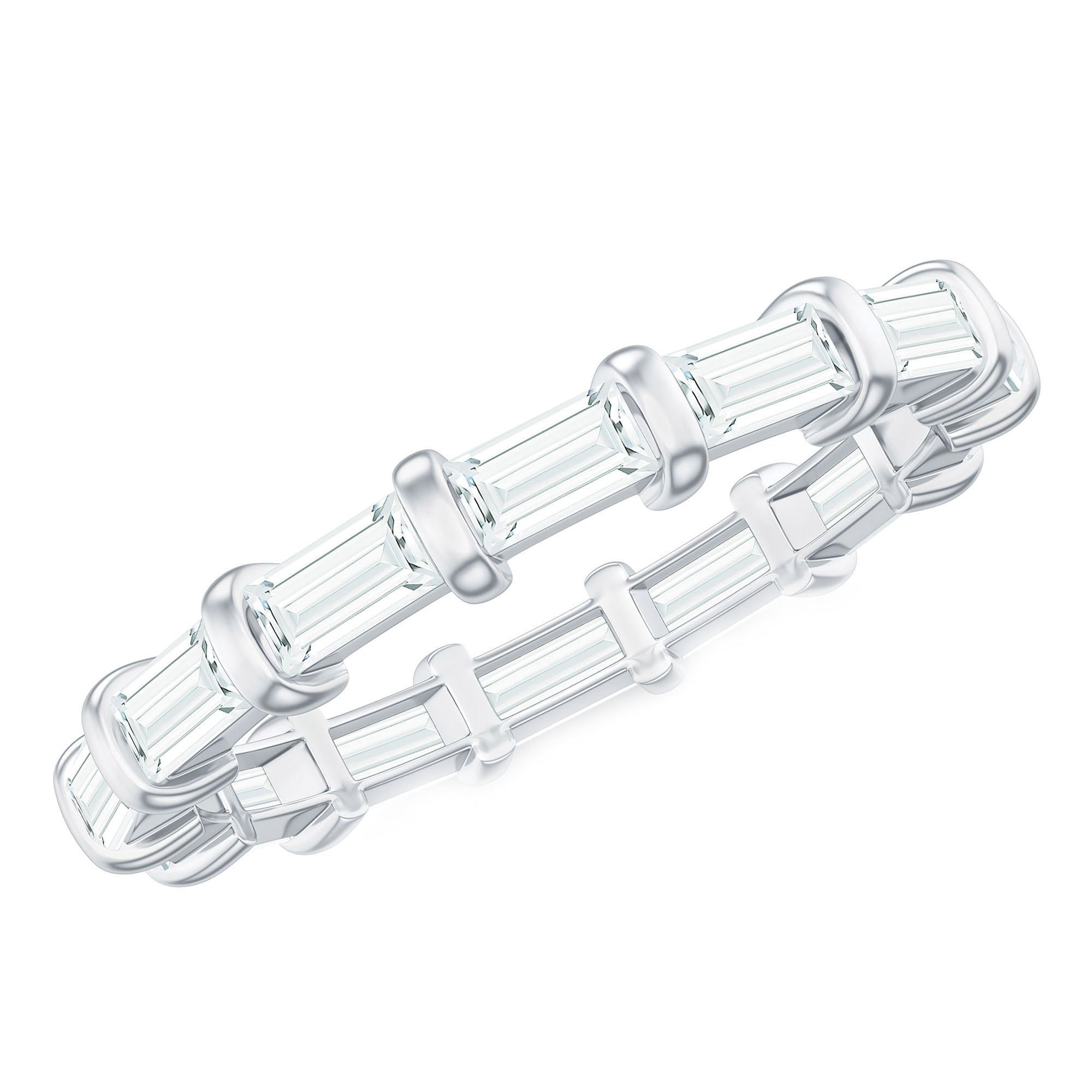 Certified Baguette Cut Moissanite East West Eternity Ring
