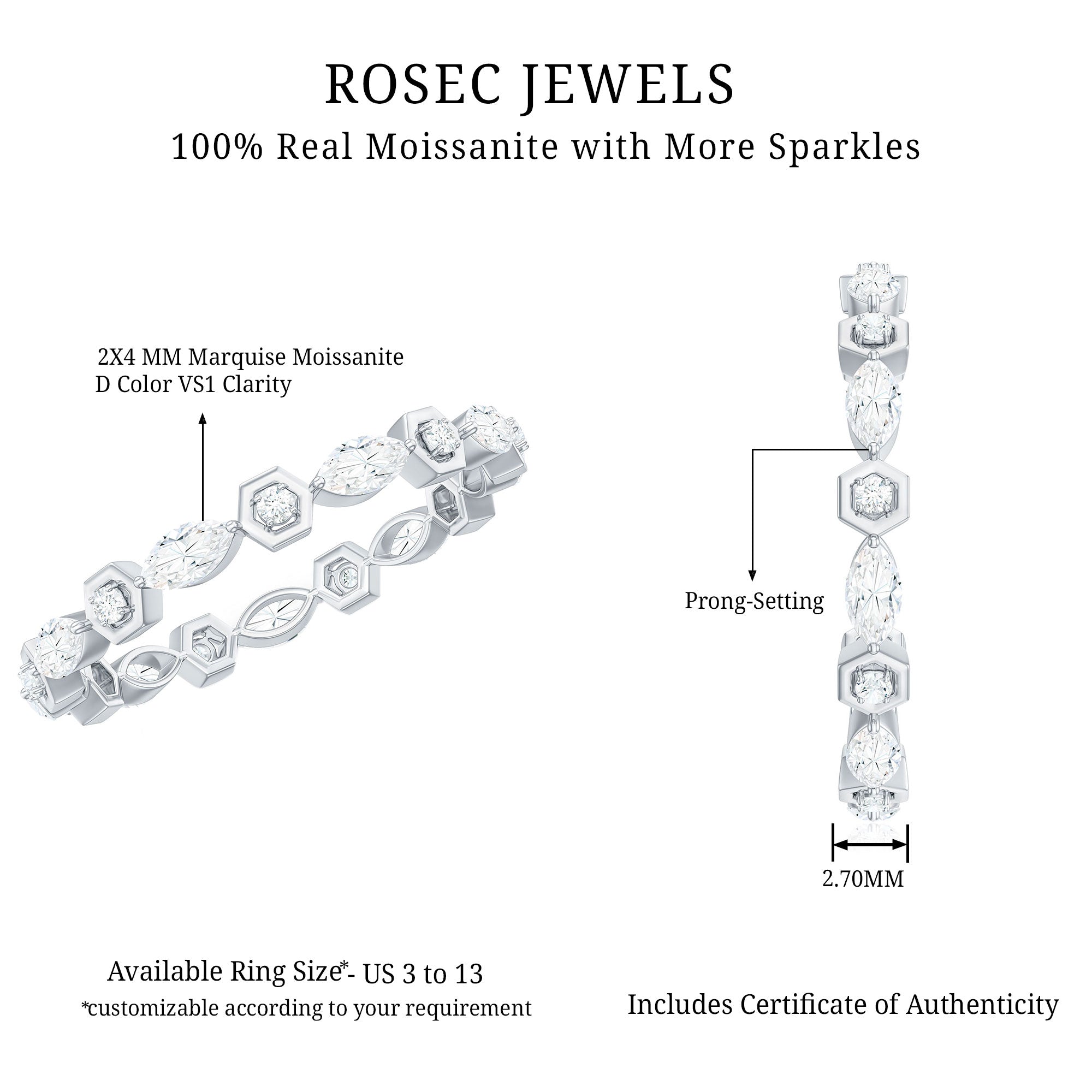 Certified Moissanite Eternity Anniversary Ring in Prong Setting