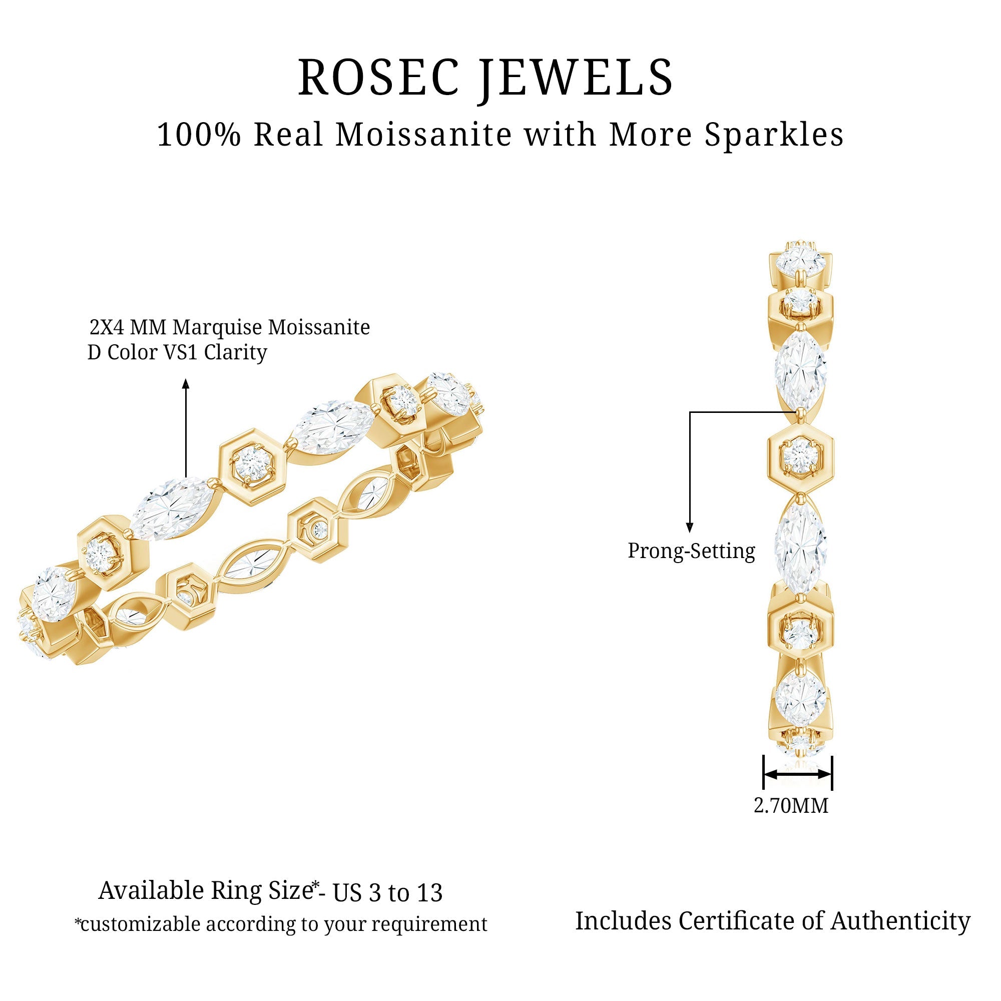 Certified Moissanite Eternity Anniversary Ring in Prong Setting