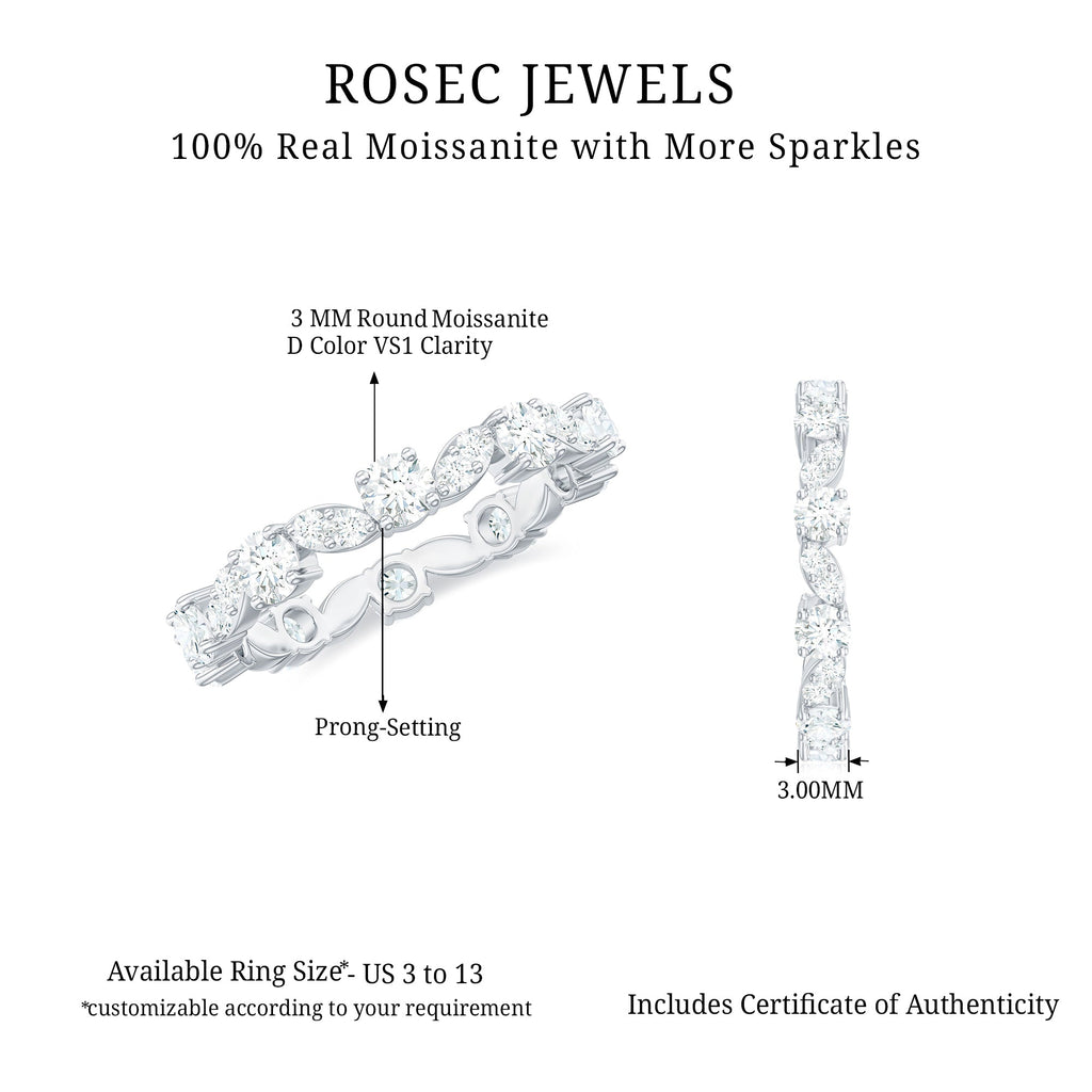 Certified Moissanite Eternity Wedding Band Ring in Prong Setting