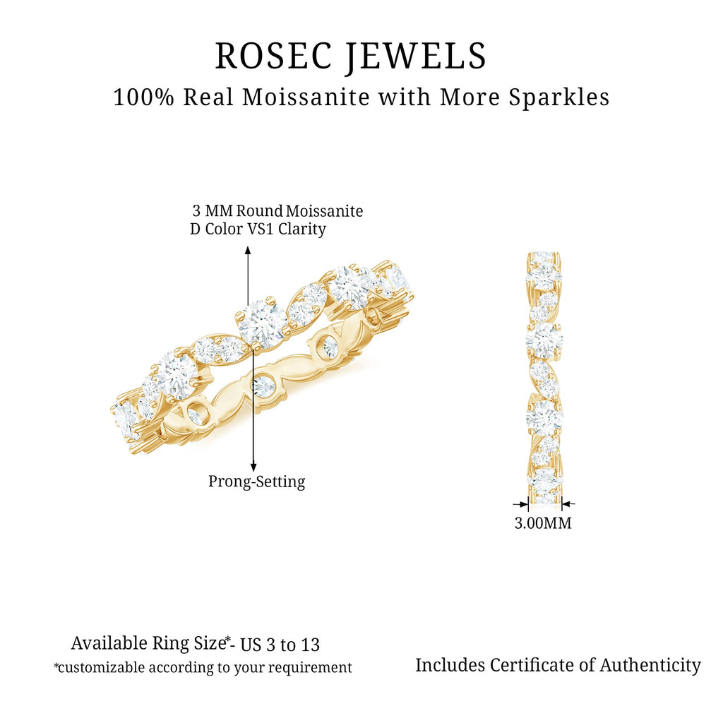 Certified Moissanite Eternity Wedding Band Ring in Prong Setting