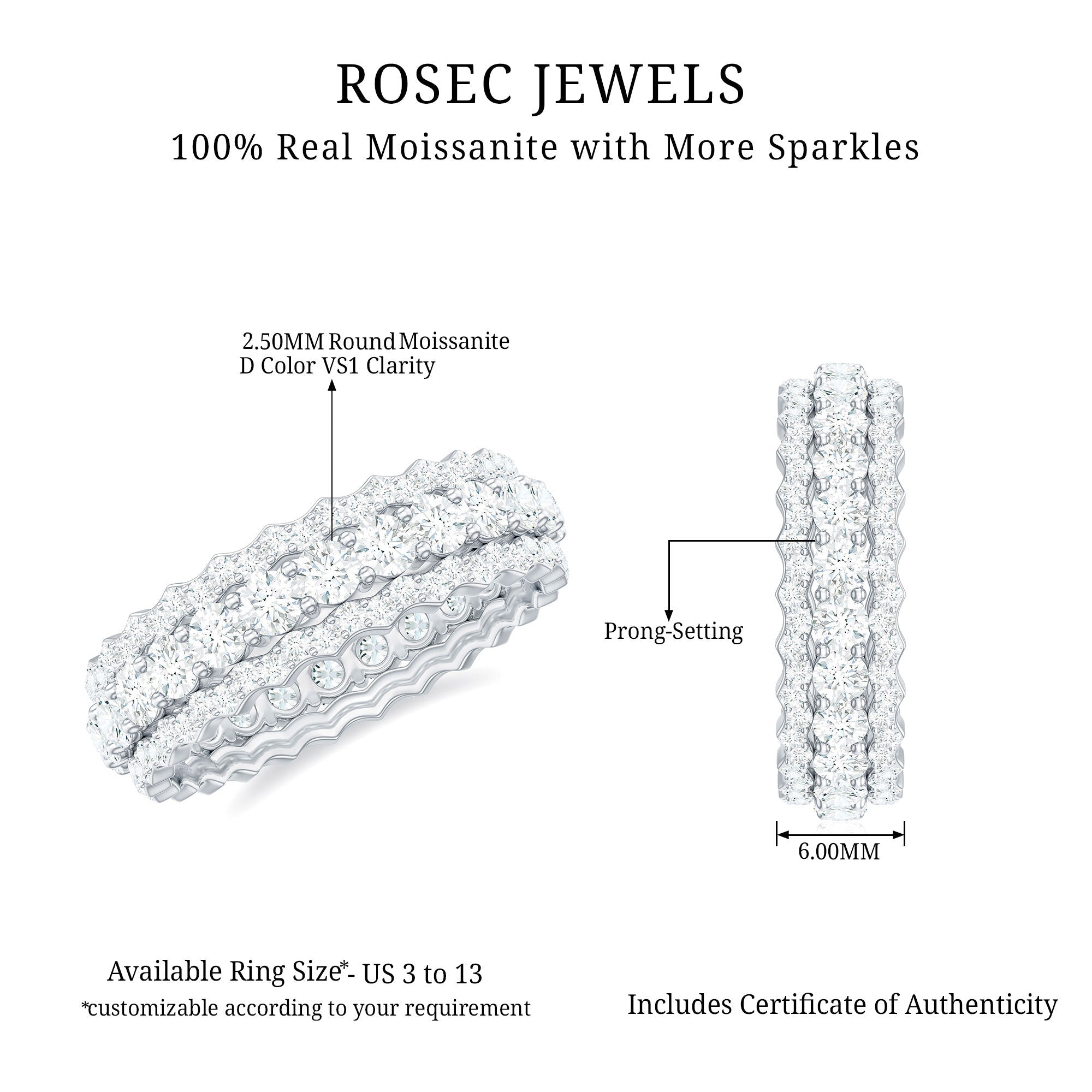 Certified Round Cut Moissanite Eternity Ring For Wedding