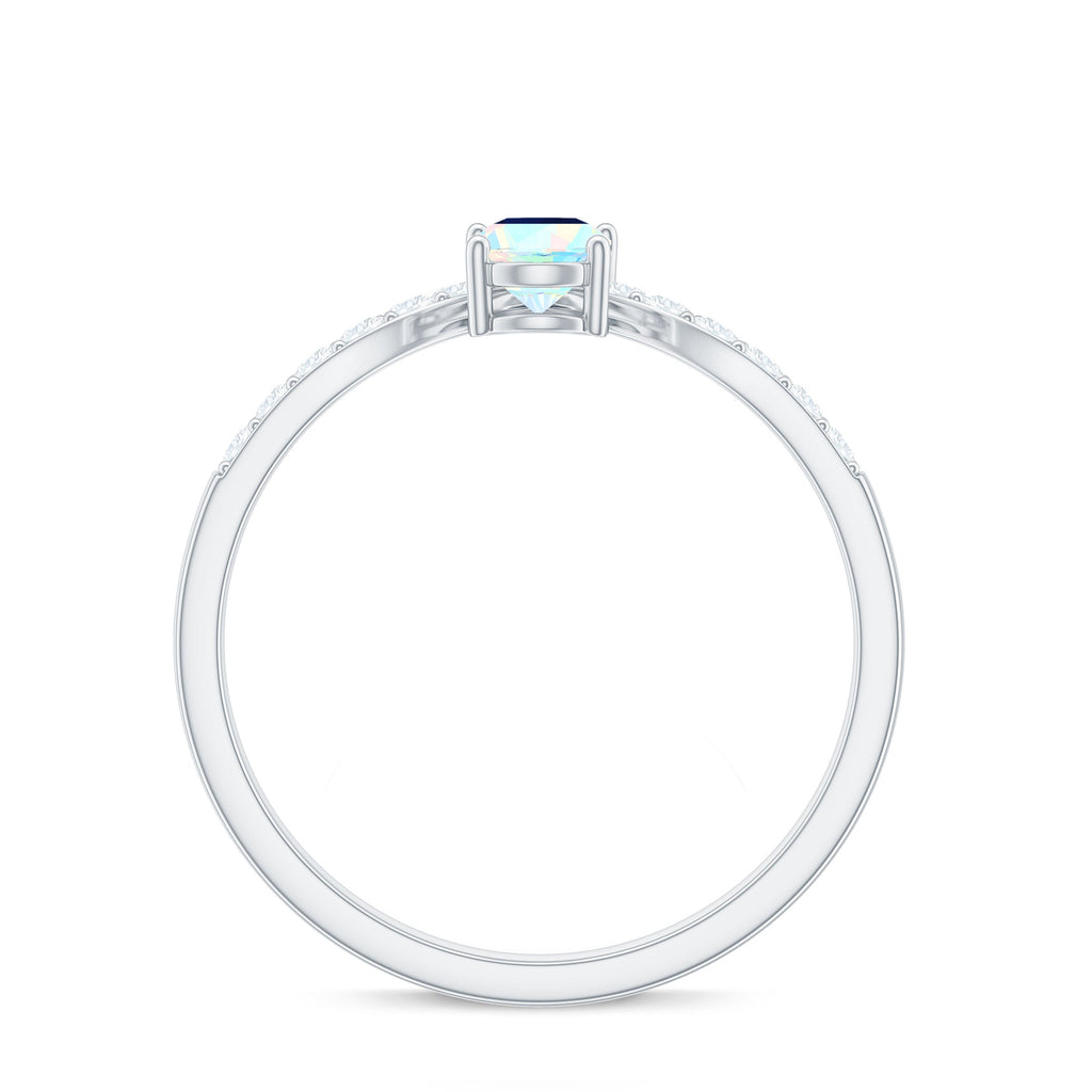 Blue Sapphire and Ethiopian Opal Two Stone Engagement Ring with Moissanite