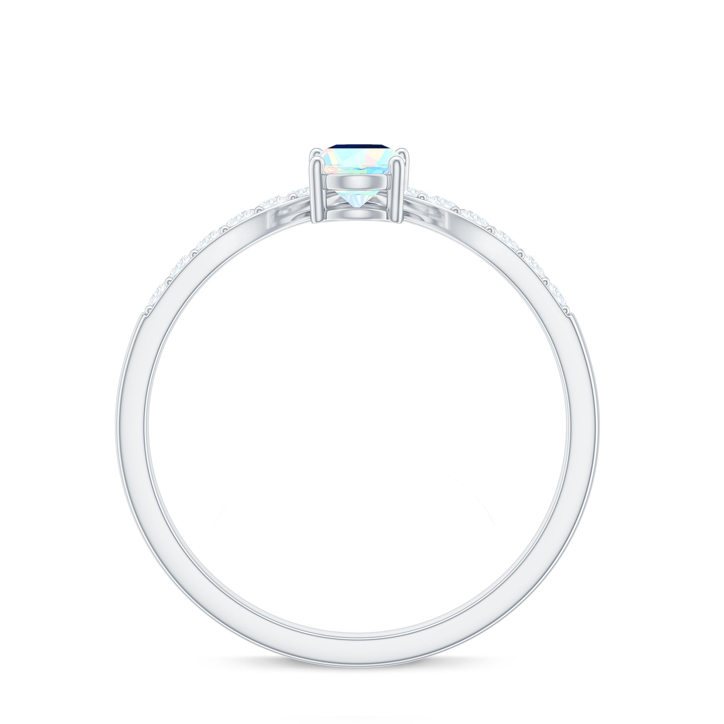 Blue Sapphire and Ethiopian Opal Two Stone Engagement Ring with Moissanite