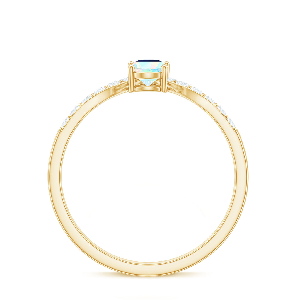 Blue Sapphire and Ethiopian Opal Two Stone Engagement Ring with Moissanite