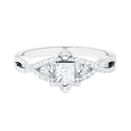 Natural Princess Cut Diamond Flower Engagement Ring with Crossover Shank