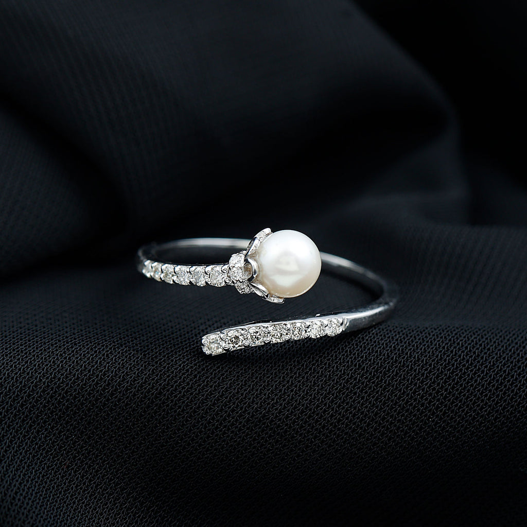 2.75 CT Freshwater Pearl and Diamond Wrap Ring