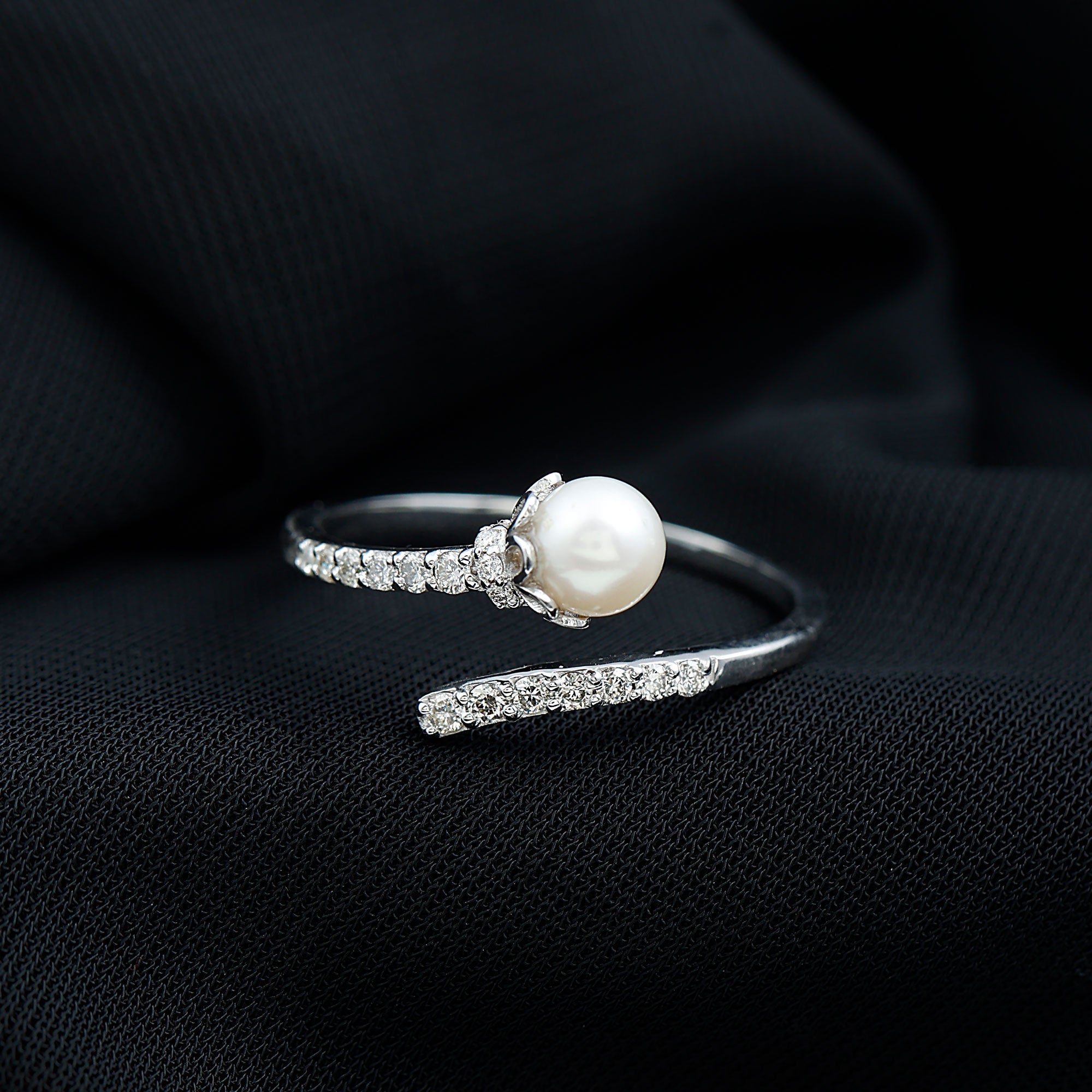 2.75 CT Freshwater Pearl and Diamond Wrap Ring
