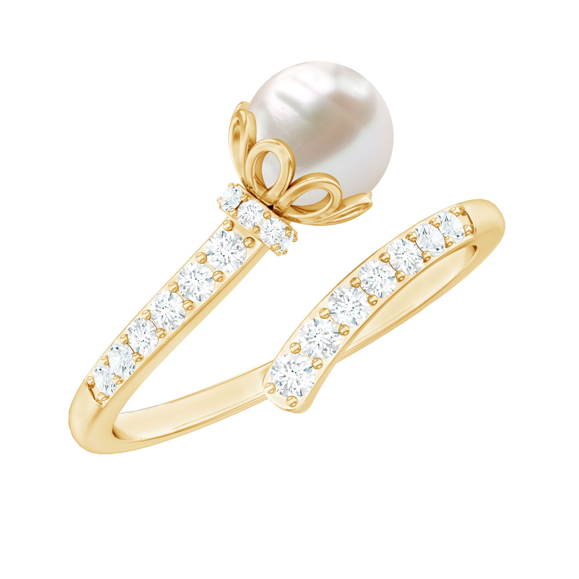 2.75 CT Freshwater Pearl and Diamond Wrap Ring
