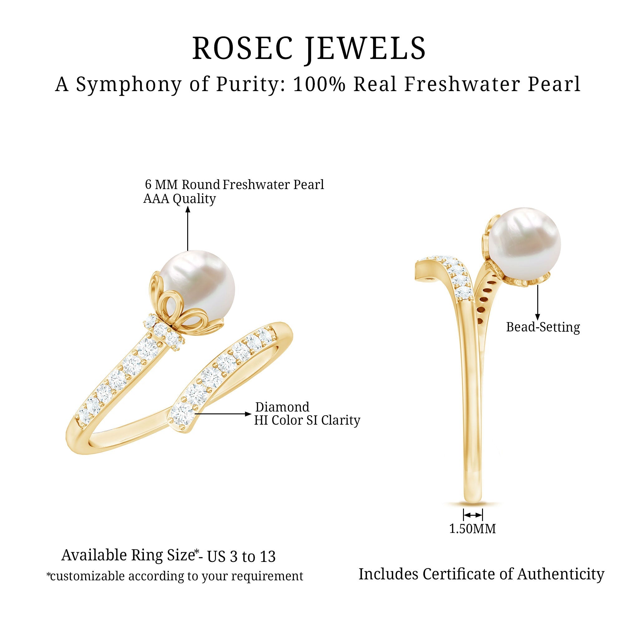 2.75 CT Freshwater Pearl and Diamond Wrap Ring