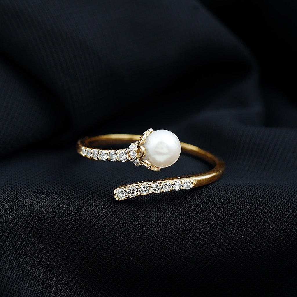 2.75 CT Freshwater Pearl and Diamond Wrap Ring