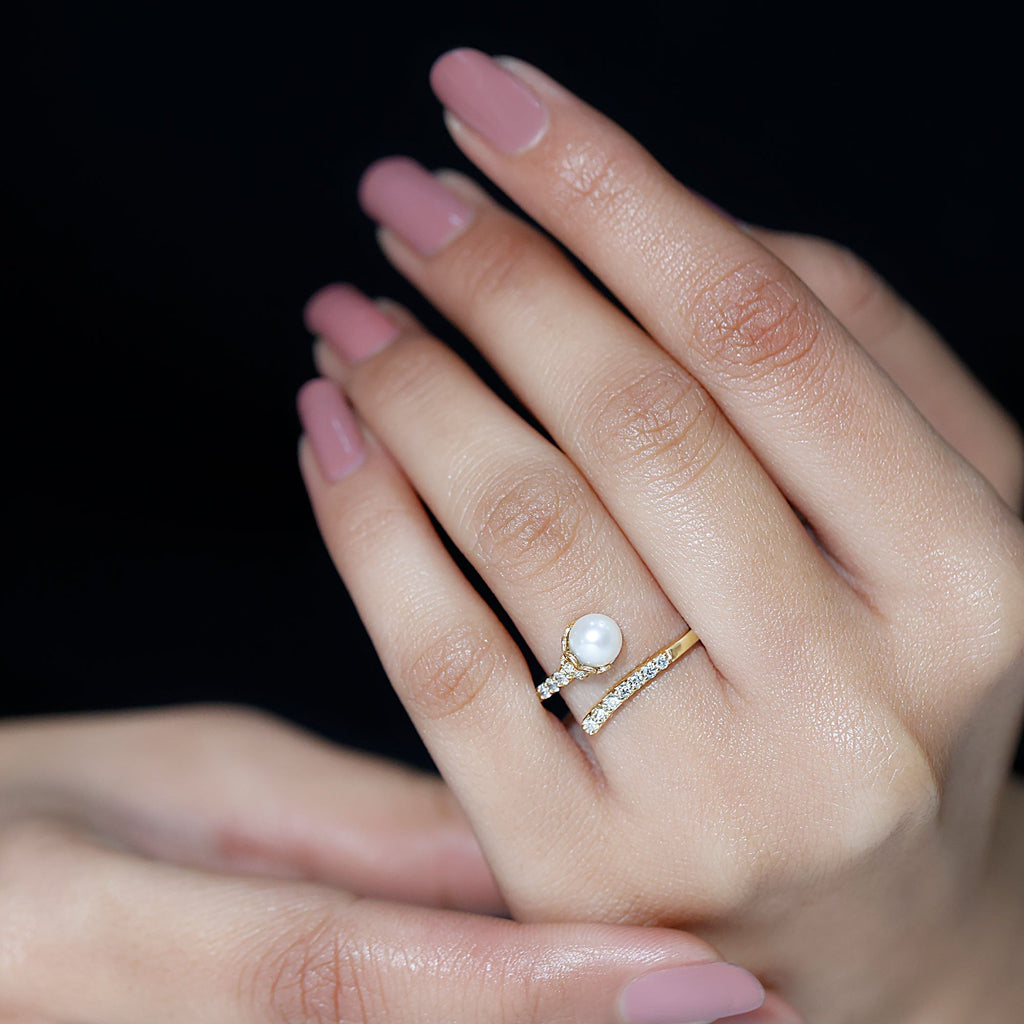 2.75 CT Freshwater Pearl and Diamond Wrap Ring