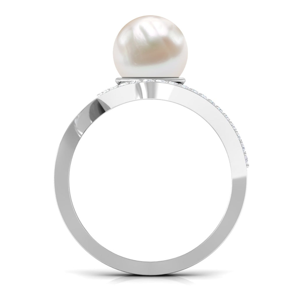 Freshwater Pearl Bypass Engagement Ring with Diamond