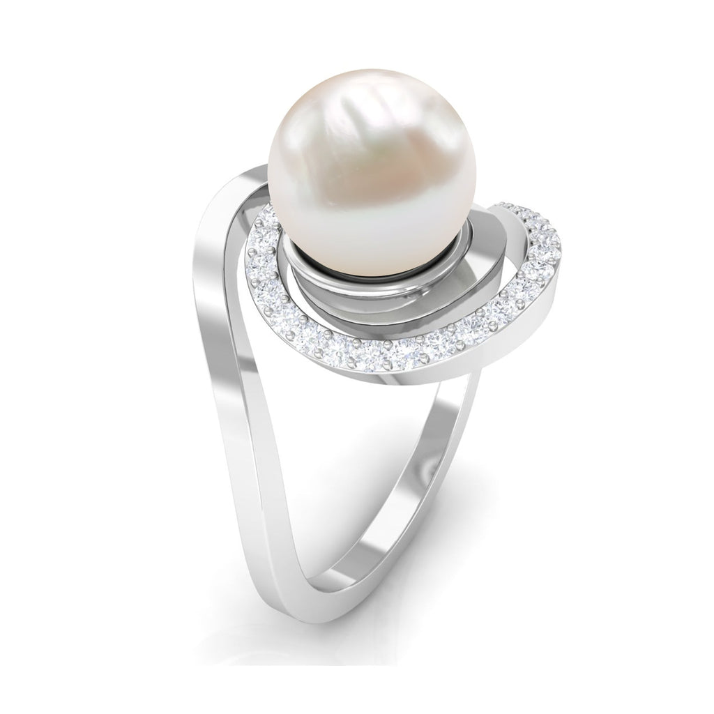 Freshwater Pearl Bypass Engagement Ring with Diamond