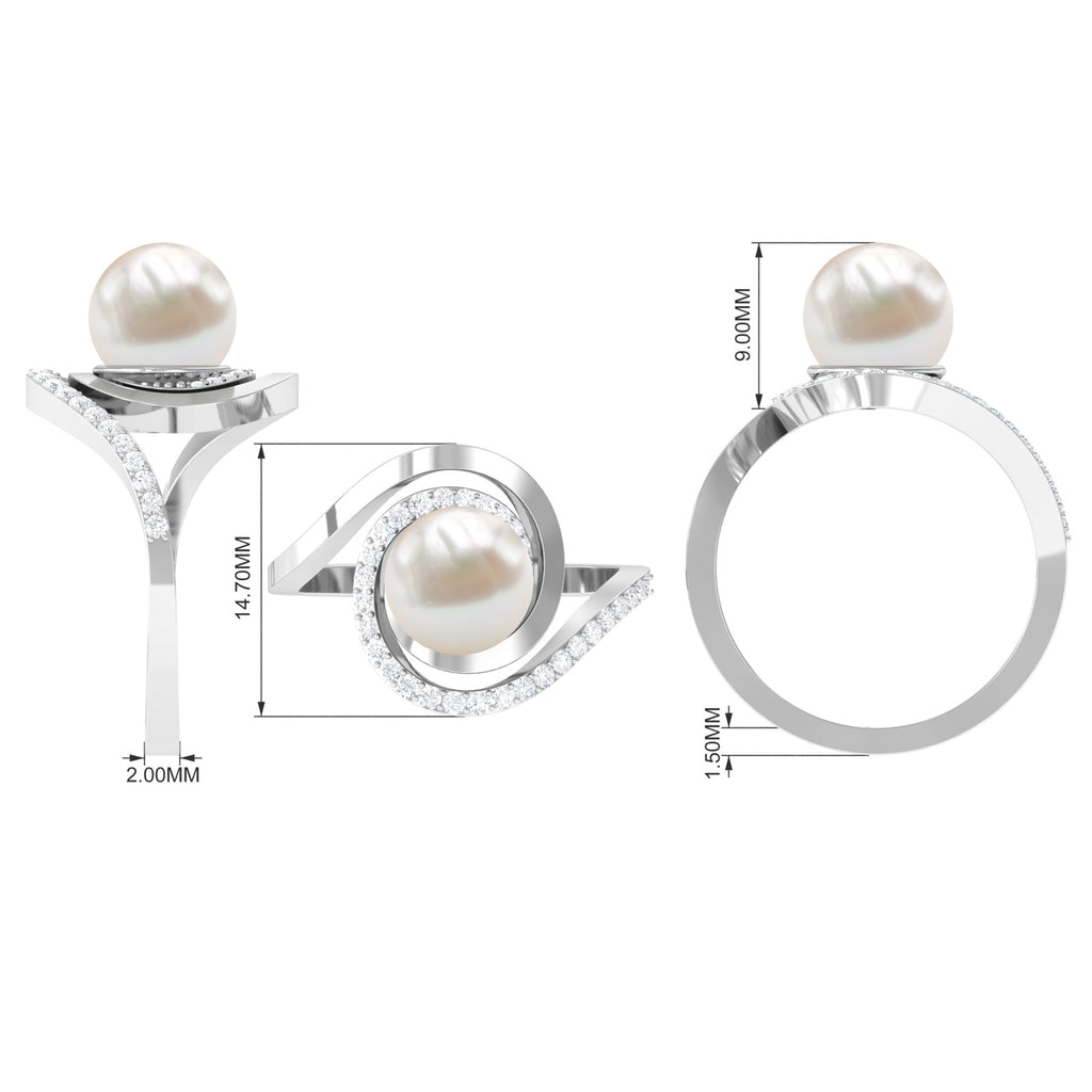 Freshwater Pearl Bypass Engagement Ring with Diamond