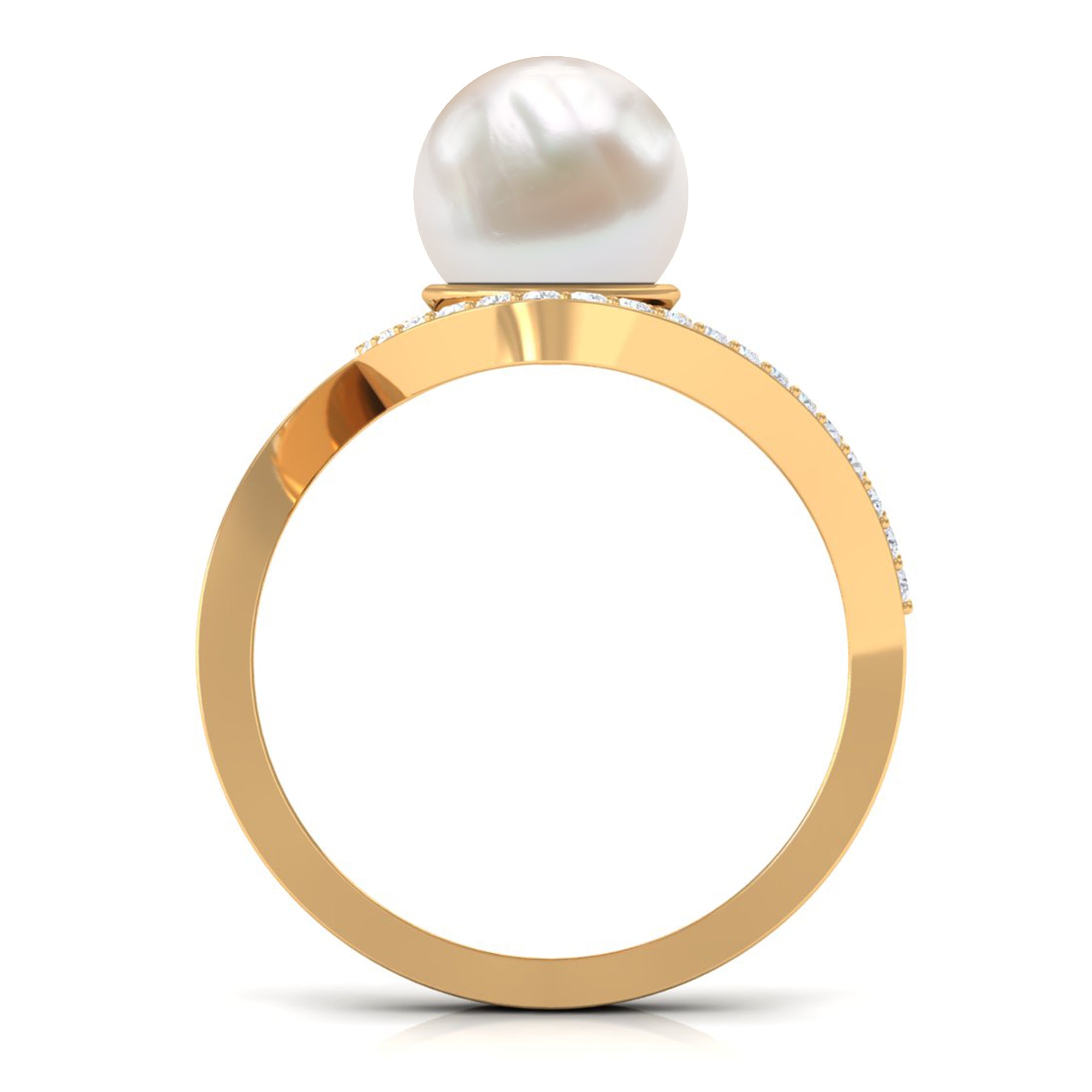 Freshwater Pearl Bypass Engagement Ring with Diamond
