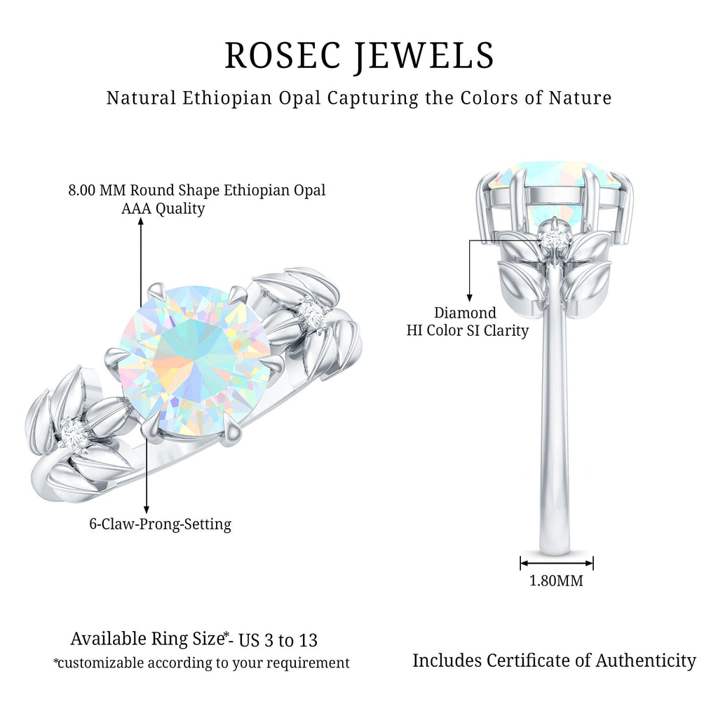 Nature Inspired 8mm Ethiopian Opal Diamond Engagement Ring