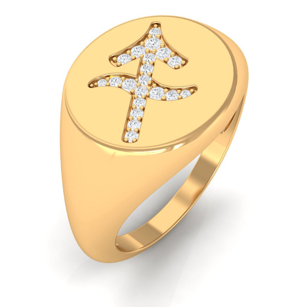 Zircon Sagittarius Zodiac Signet Unisex Ring