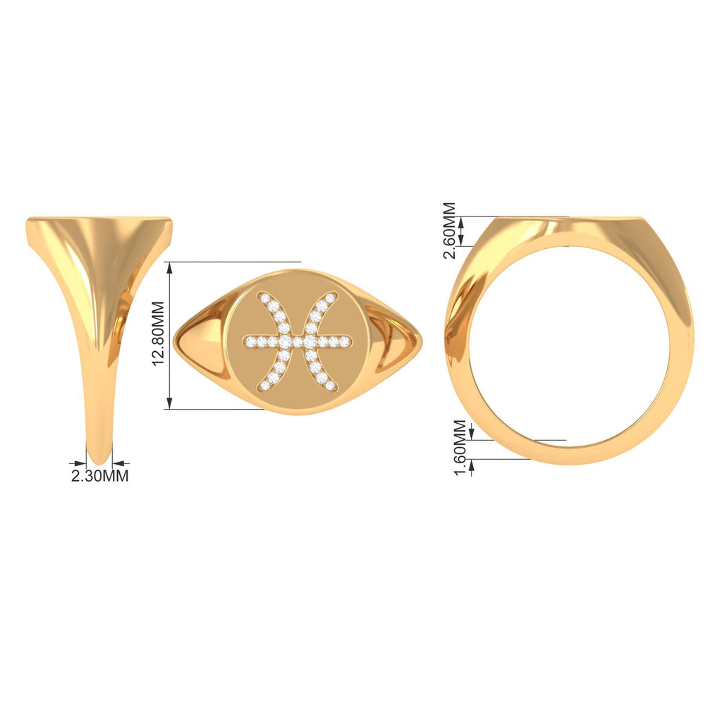 Certified Cubic Zirconia Pisces Zodiac Signet Ring