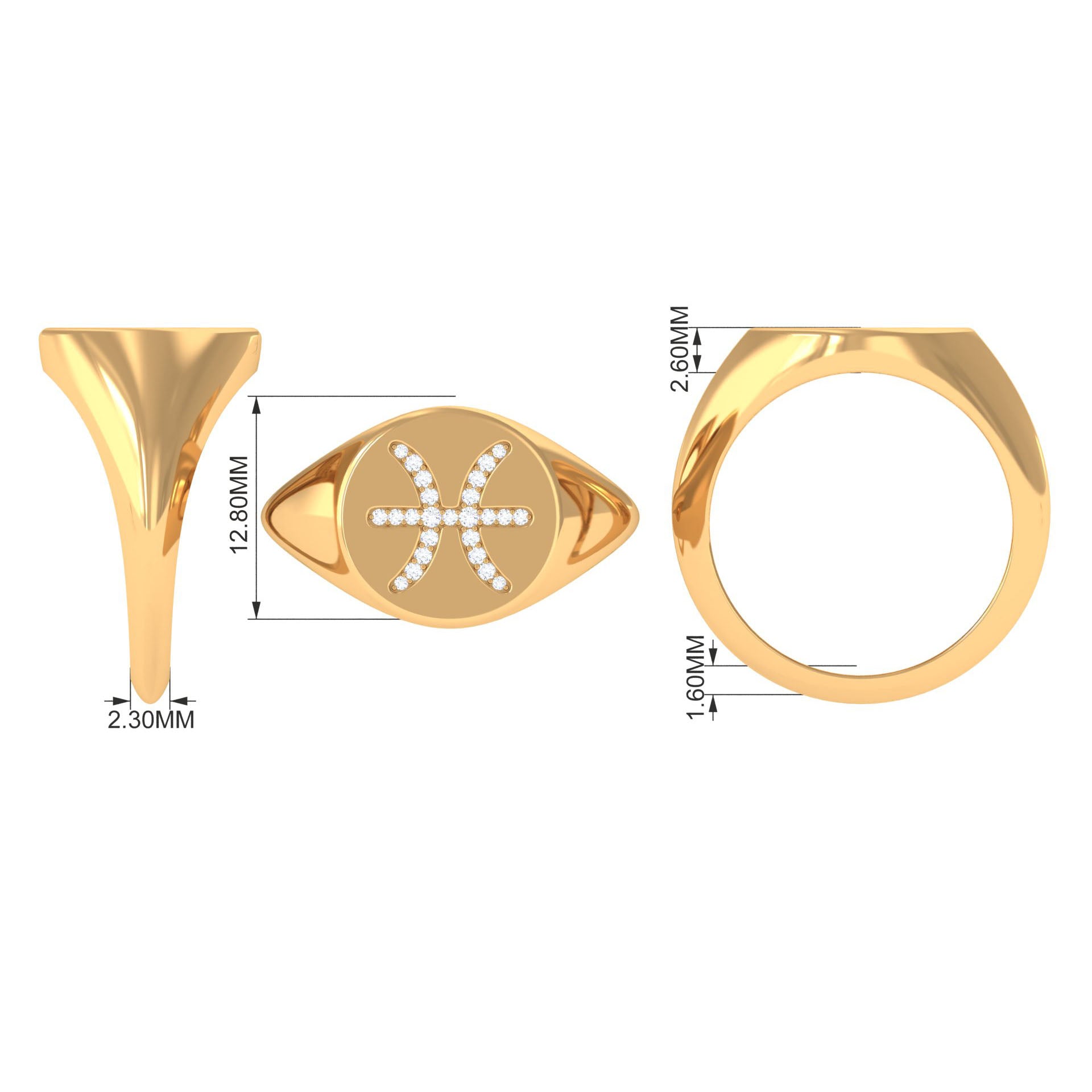 Certified Cubic Zirconia Pisces Zodiac Signet Ring
