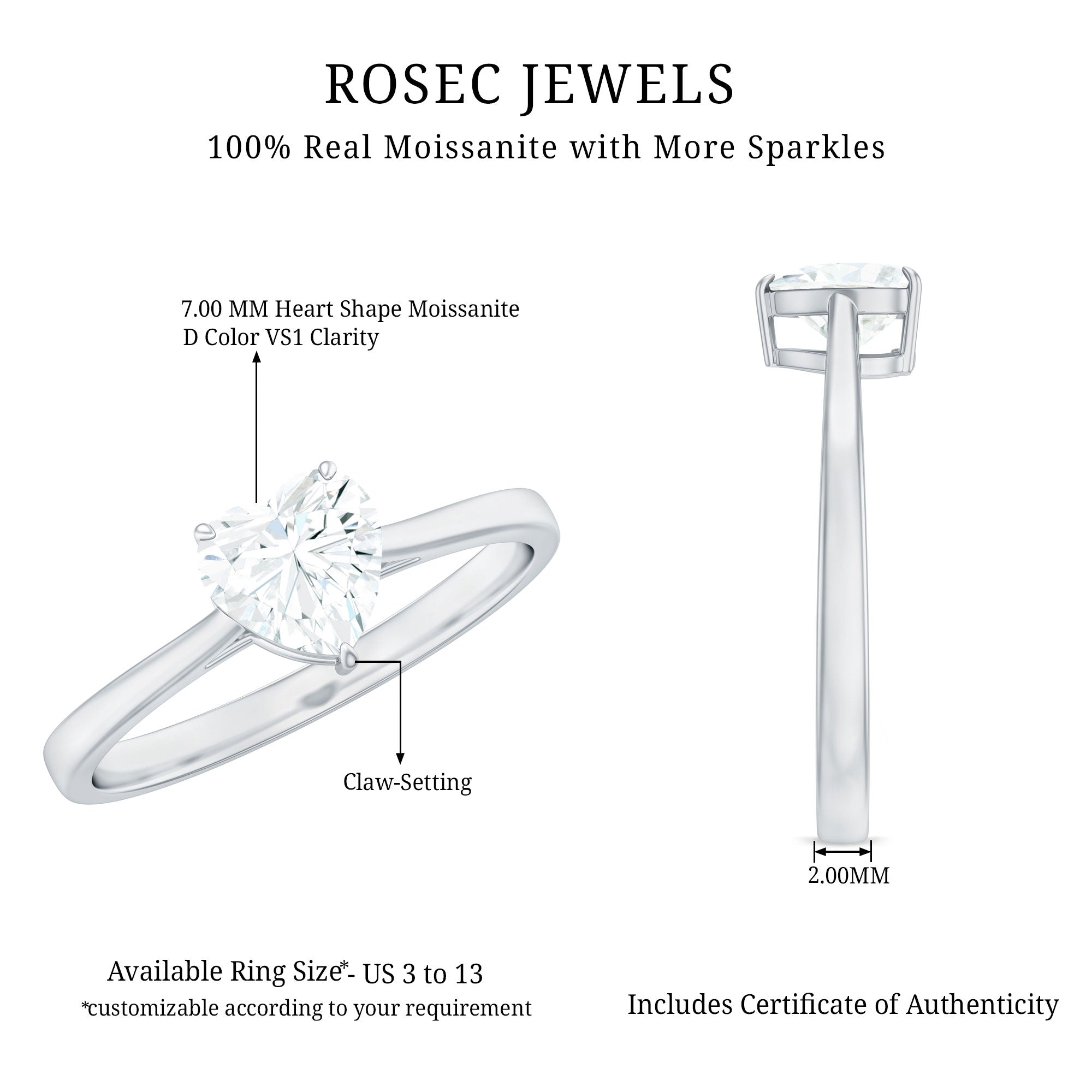 Certified 7 MM Moissanite Heart Ring For Women