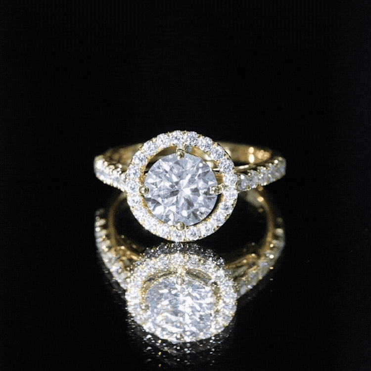 Certified Moissanite Halo Engagement Ring with Side Stones