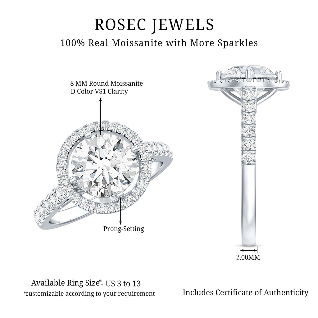 Certified Moissanite Halo Engagement Ring with Side Stones