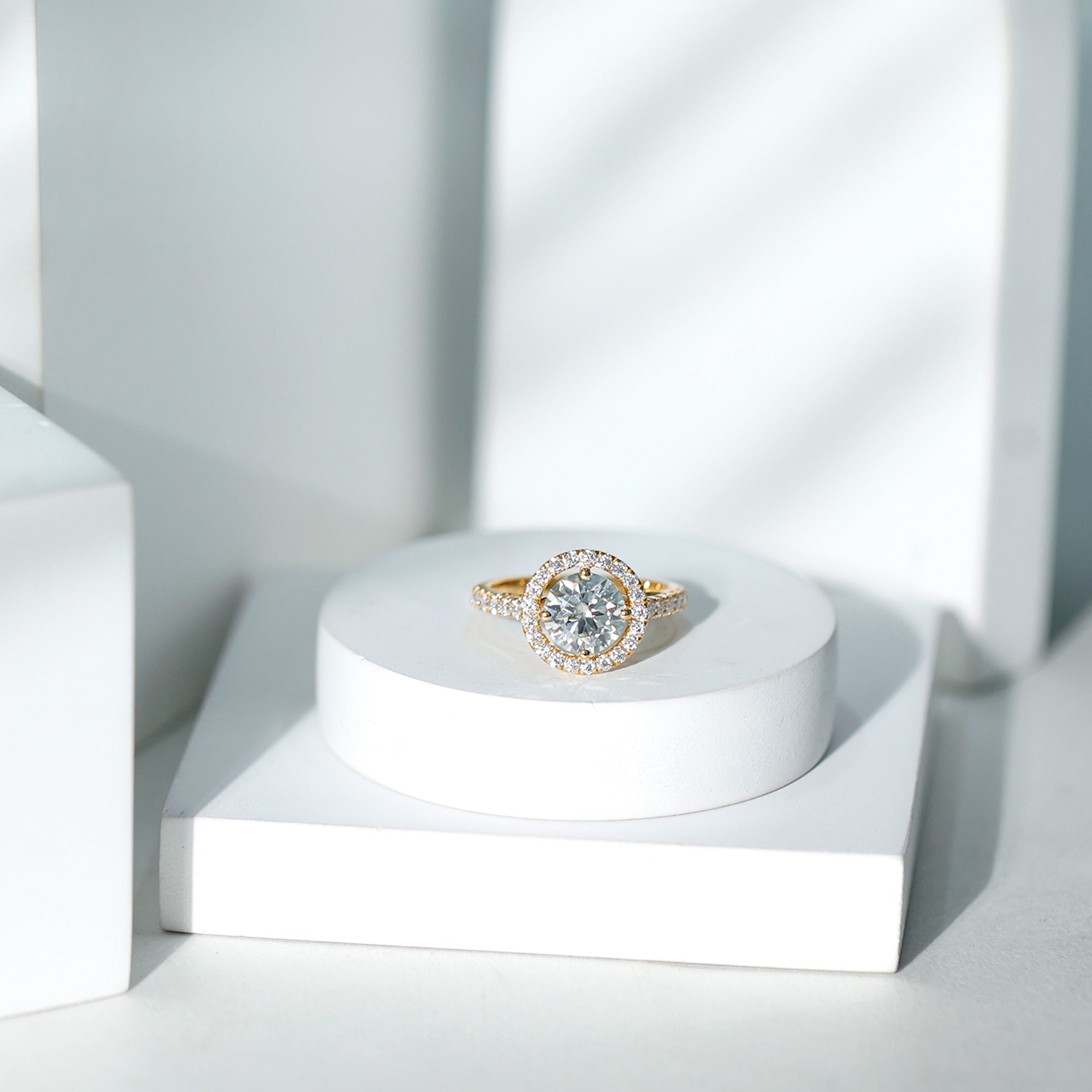 Certified Moissanite Halo Engagement Ring with Side Stones