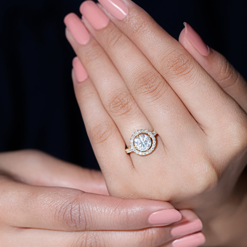 Certified Moissanite Halo Engagement Ring with Side Stones