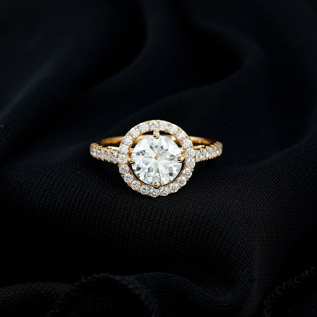 Certified Moissanite Halo Engagement Ring with Side Stones