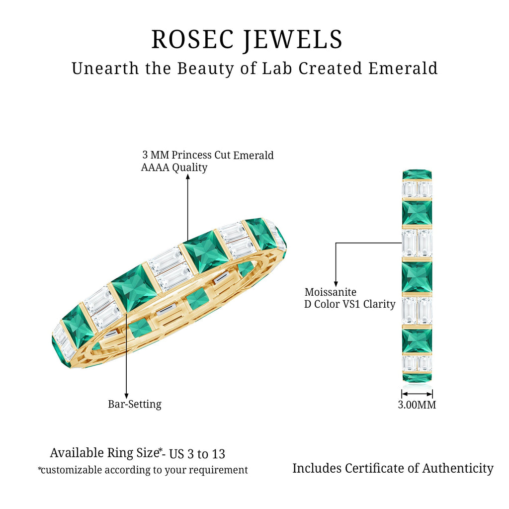 Lab Created Emerald And Moissanite Eternity Wedding Band