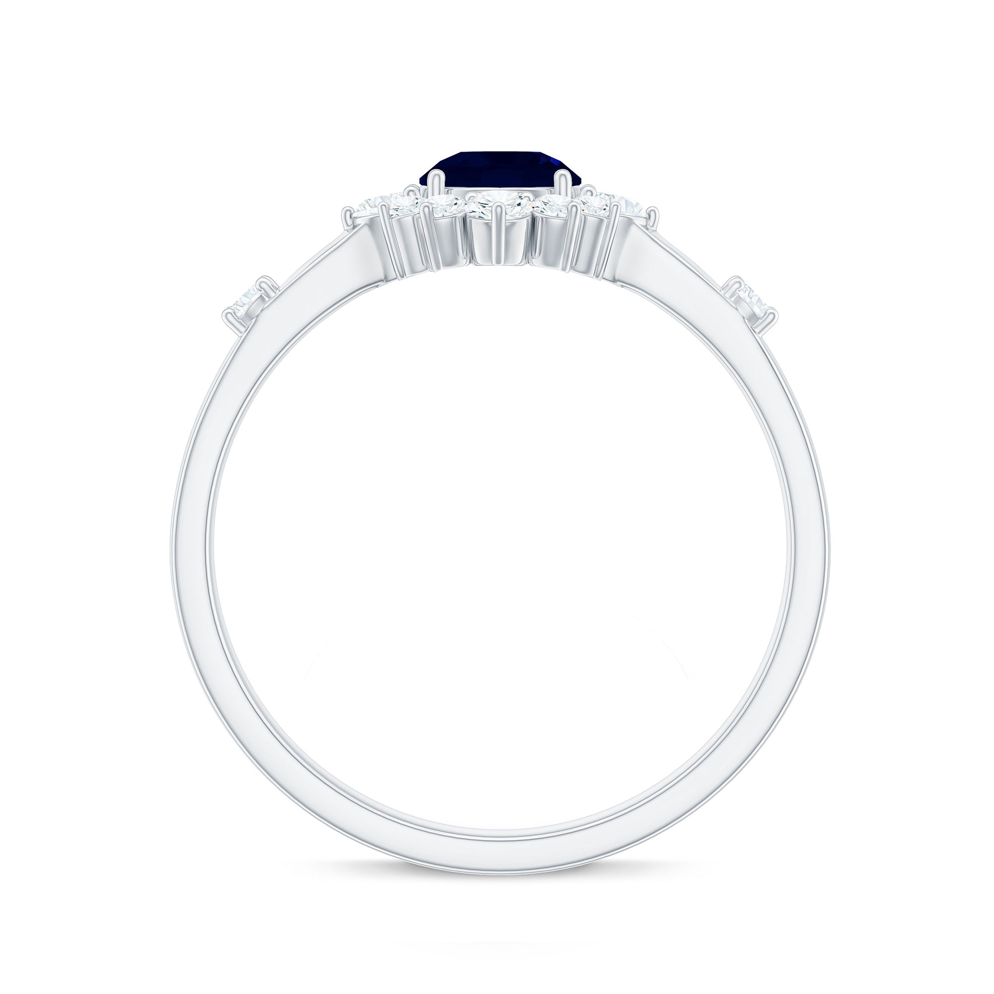 Round Blue Sapphire Classic Halo Engagement Ring with Diamond