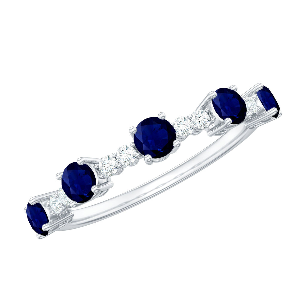 Round Blue Sapphire and Diamond Half Eternity Ring