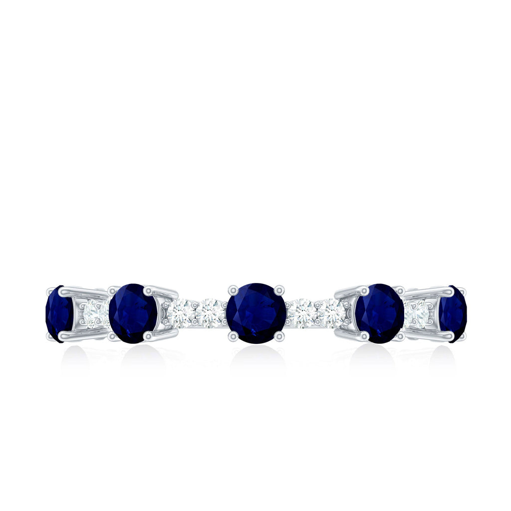 Round Blue Sapphire and Diamond Half Eternity Ring