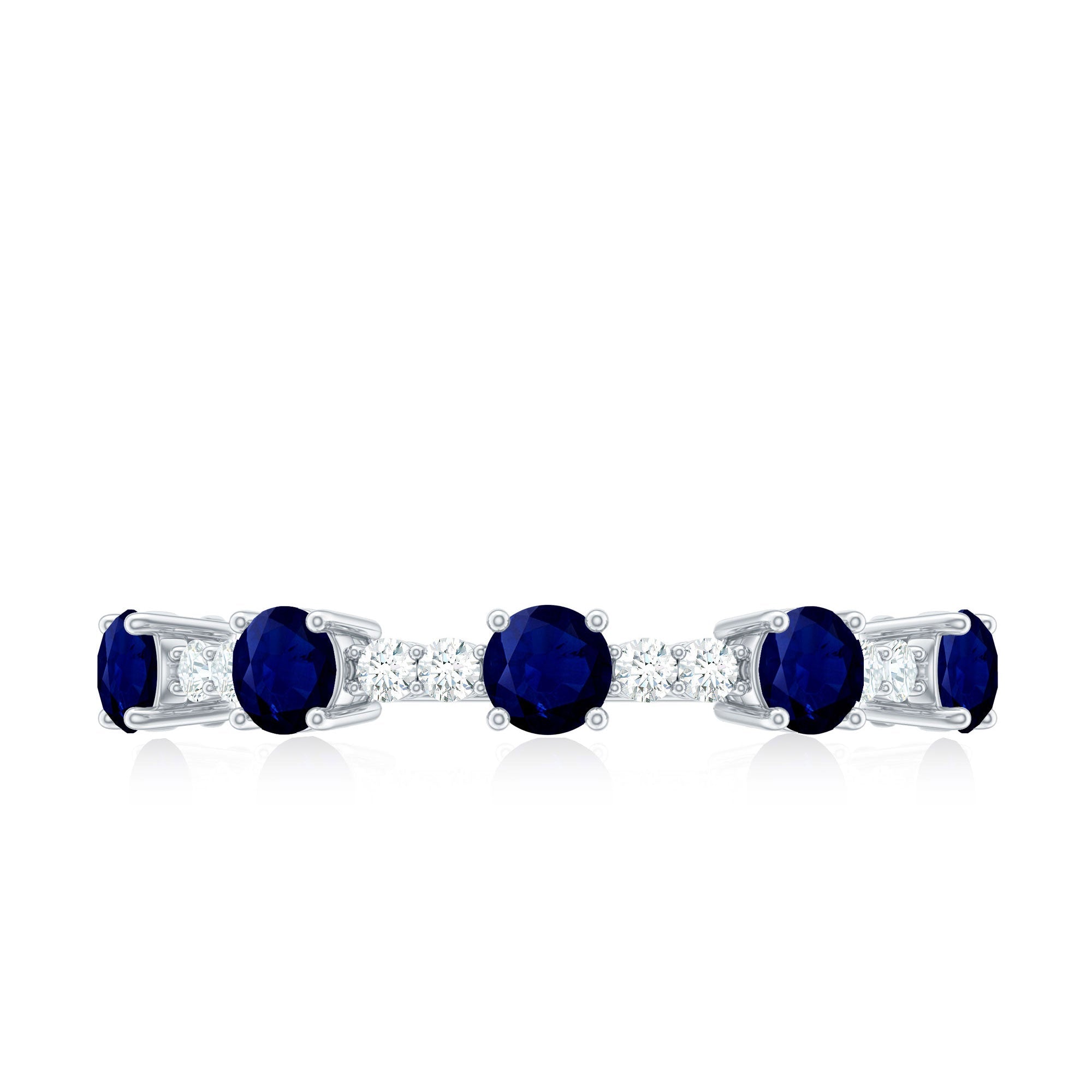 Round Blue Sapphire and Diamond Half Eternity Ring