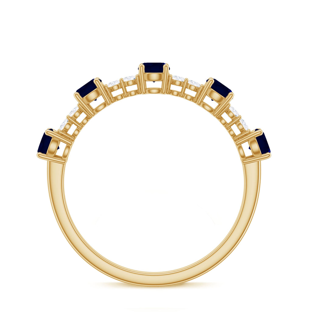 Round Blue Sapphire and Diamond Half Eternity Ring