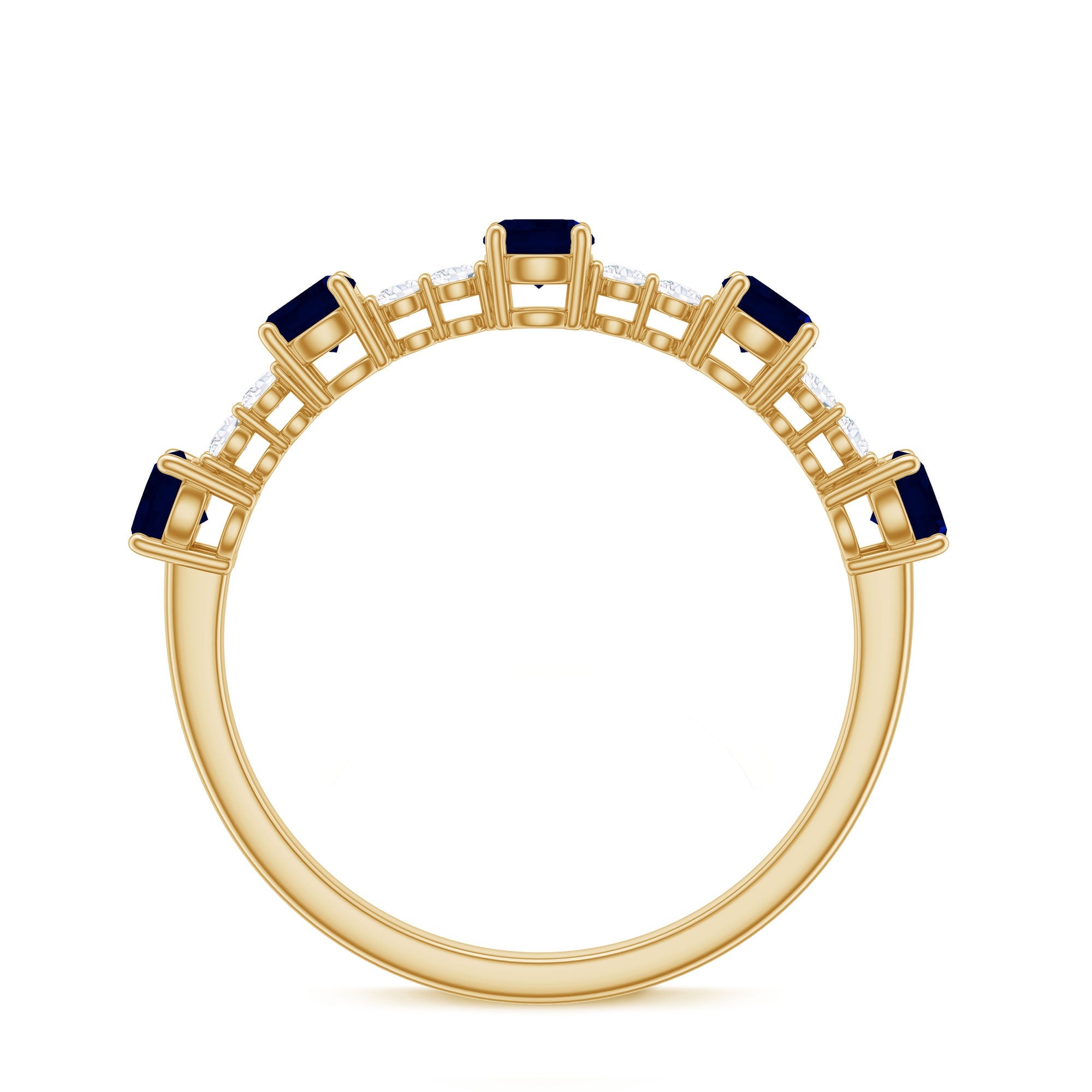 Round Blue Sapphire and Diamond Half Eternity Ring