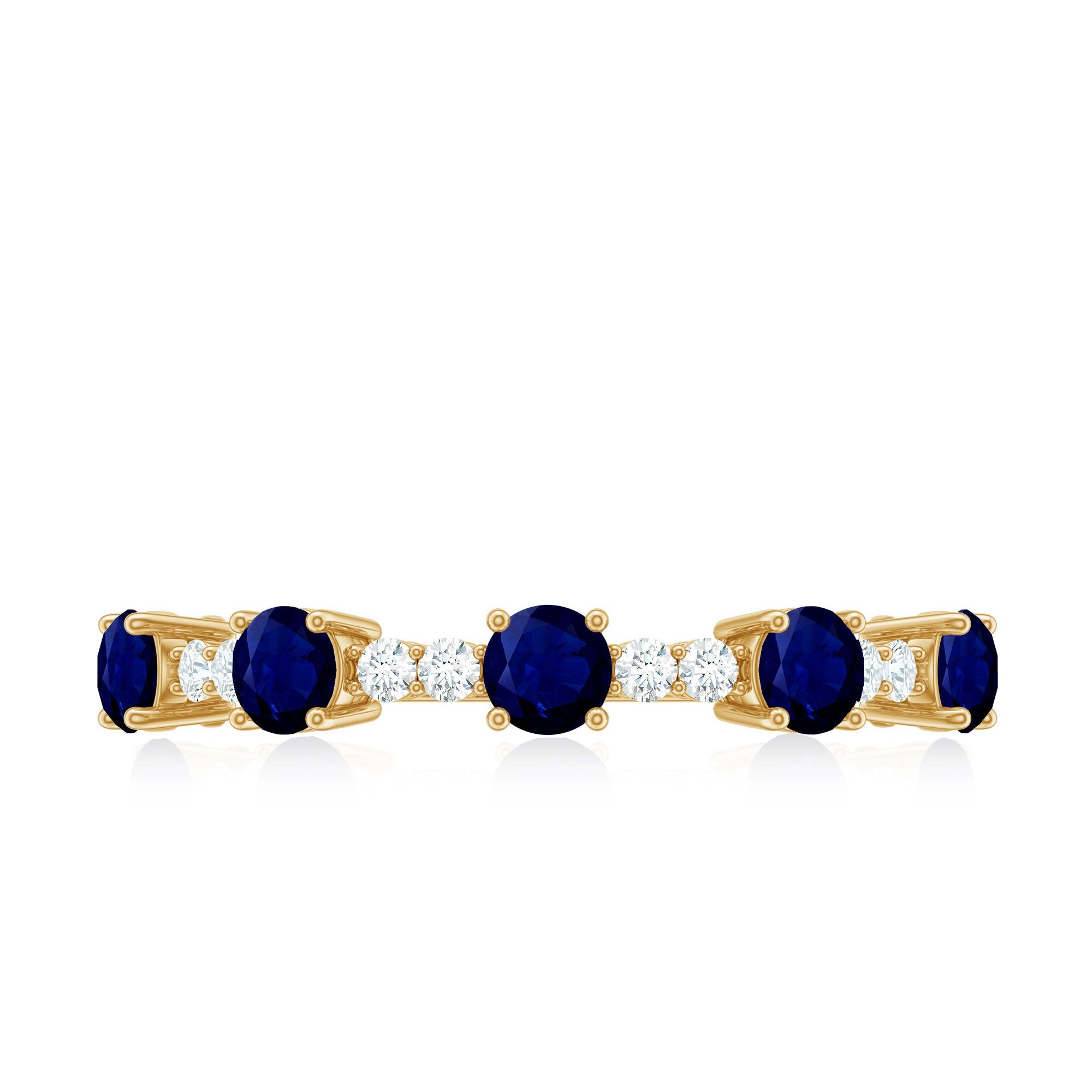 Round Blue Sapphire and Diamond Half Eternity Ring