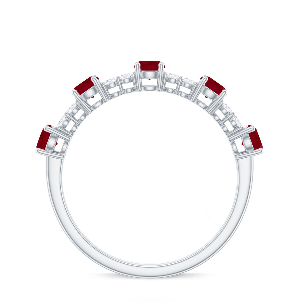 1 CT Minimal Round Shape Ruby and Diamond Stackable Ring