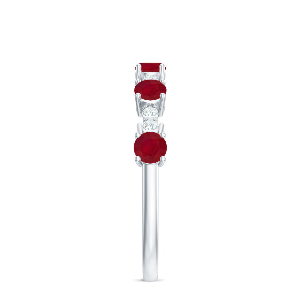 1 CT Minimal Round Shape Ruby and Diamond Stackable Ring