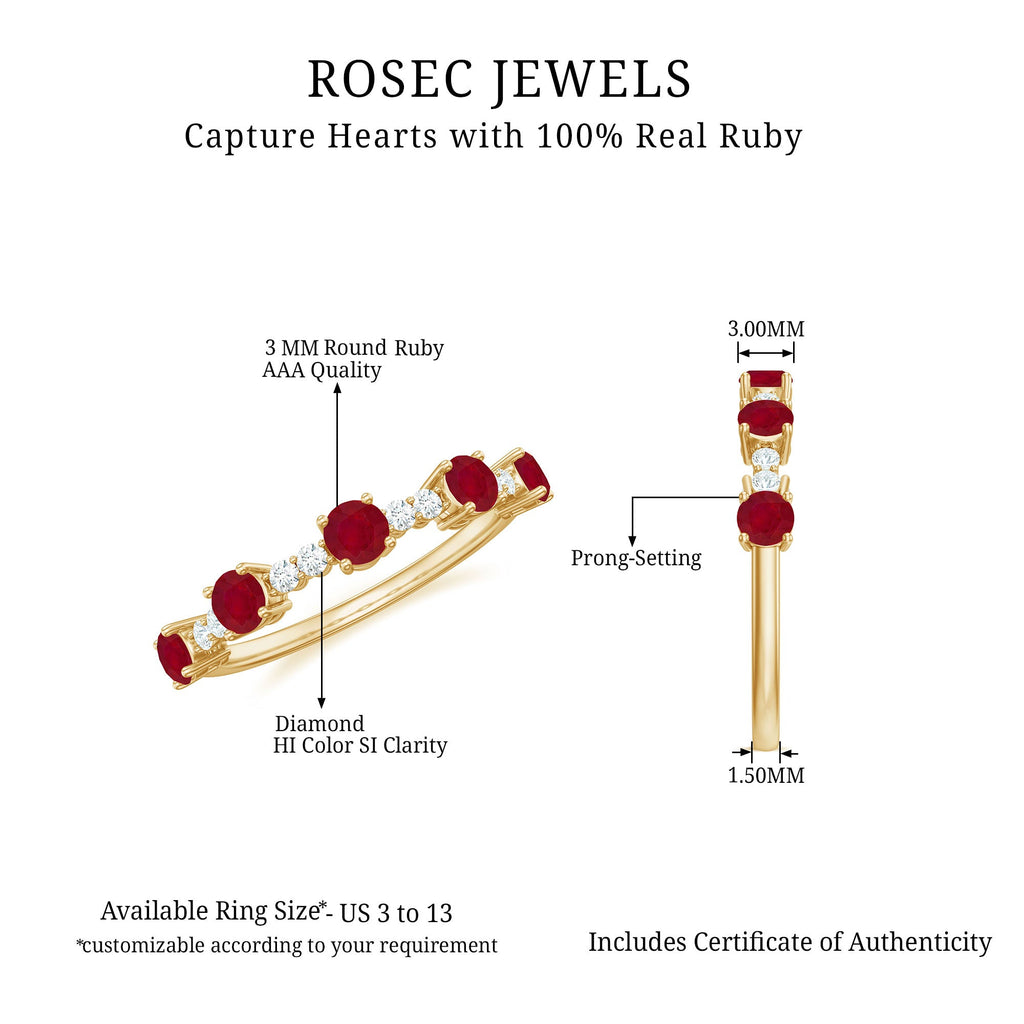1 CT Minimal Round Shape Ruby and Diamond Stackable Ring
